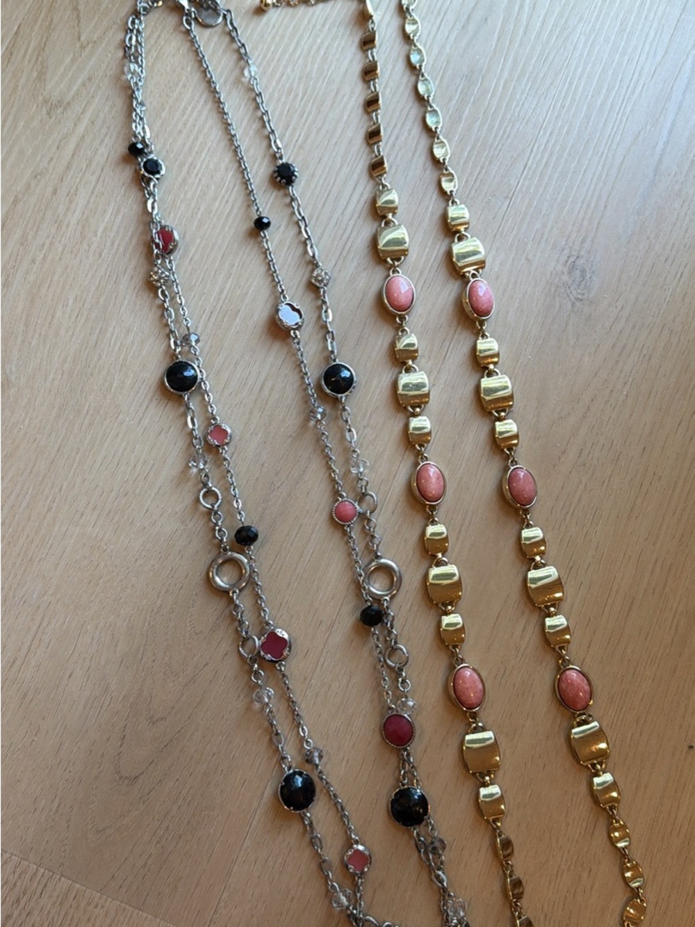 White House Black Market Gold-Tone Necklace with Coral Pink Ovals